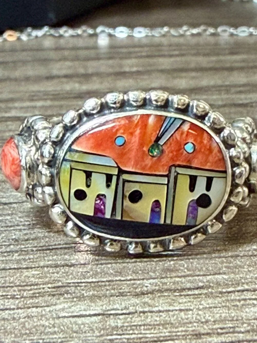 Sterling silver inlay Multicolor Pueblo Design Ring